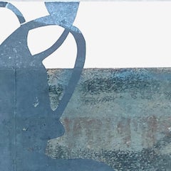 Vessel (vase, blue, texture, patterned, chine colle, monoprint)