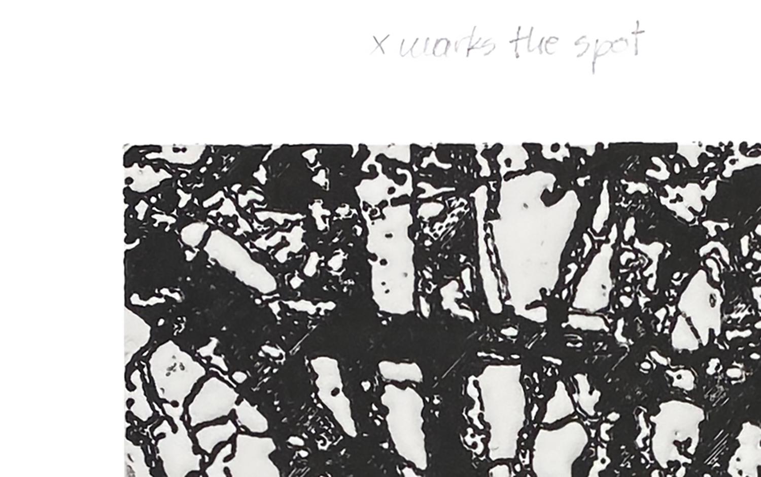 XMarksTheSpot  (Muster, Text, organisch, abstrakt, Schwarz und Weiß, Monotypie) – Print von Karin Bruckner