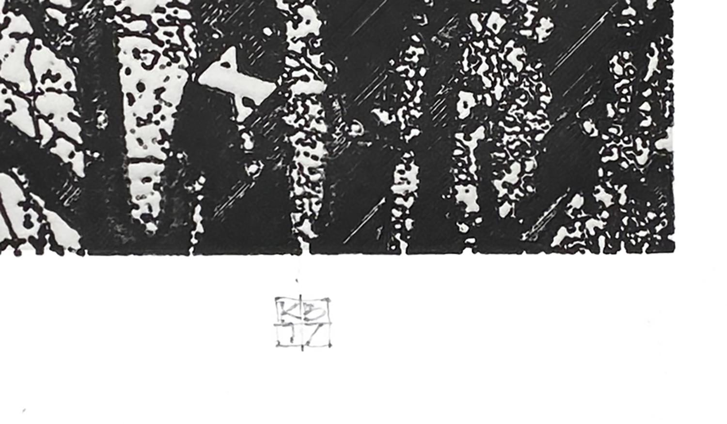 XMarksTheSpot  (Muster, Text, organisch, abstrakt, Schwarz und Weiß, Monotypie) (Abstrakt), Print, von Karin Bruckner