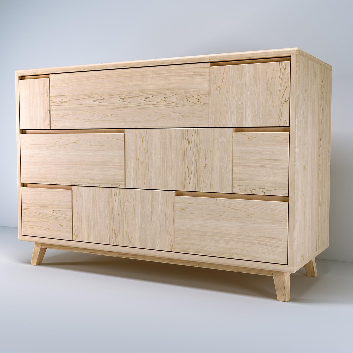 Boasting a linear design and an impeccable construction, this dresser brings Scandinavian-style elegance to any home. The sober and elegant structure is handcrafted of solid maple wood with a natural finish and a matte satin effect obtained with a