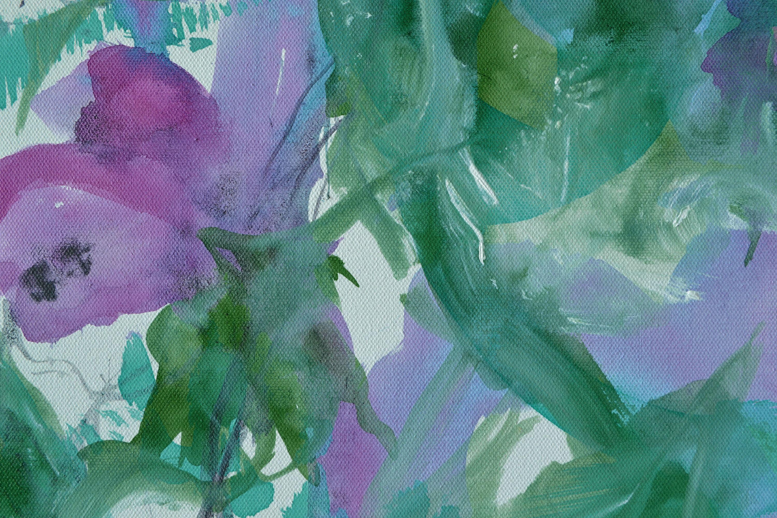 A work inspired by spring and fresh flowers with a happy, optimistic feel to it.     The sides are not painted, they show traces the paint I worked with.    This work is ready to hang, no frame is needed.    40 x 60 x 1.8 cm /15.7 x 23.6 x 0.7 in   