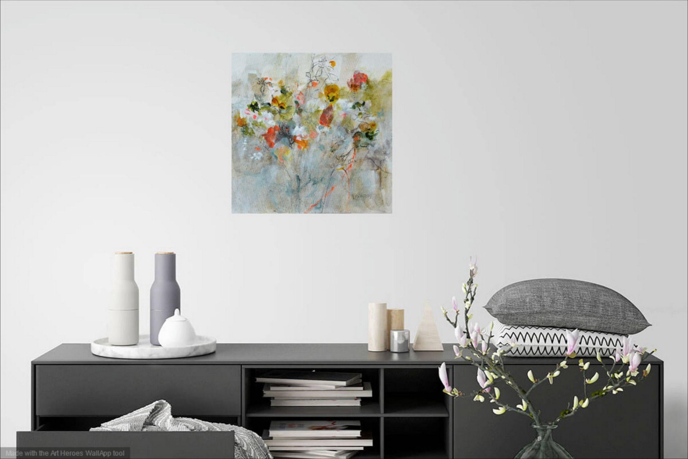 Autumn Day, Painting, Acrylic on Canvas - Gray Abstract Painting by Karin Goeppert