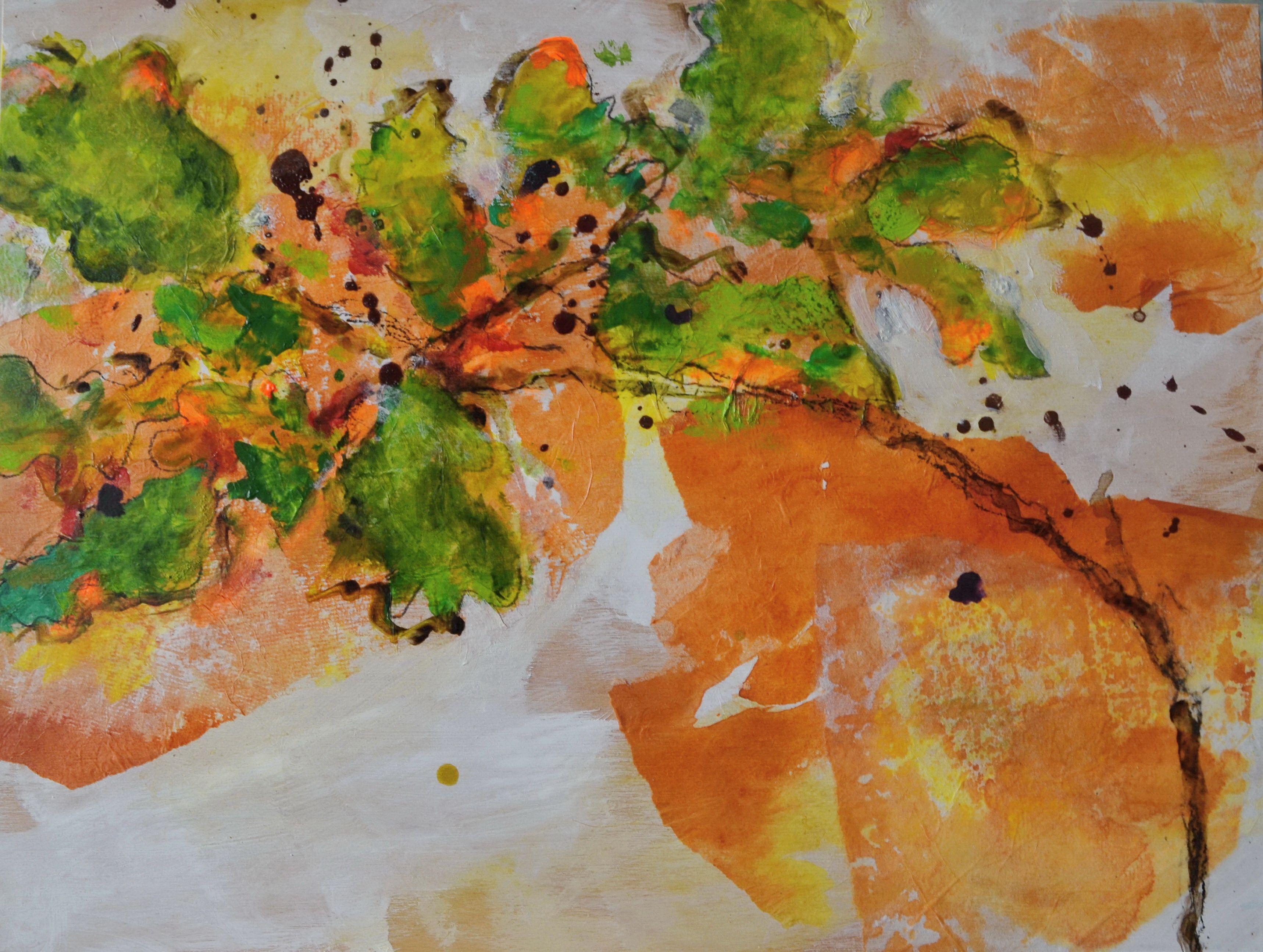 Karin Goeppert Abstract Painting - Autumn Oak, Painting, Acrylic on Wood Panel