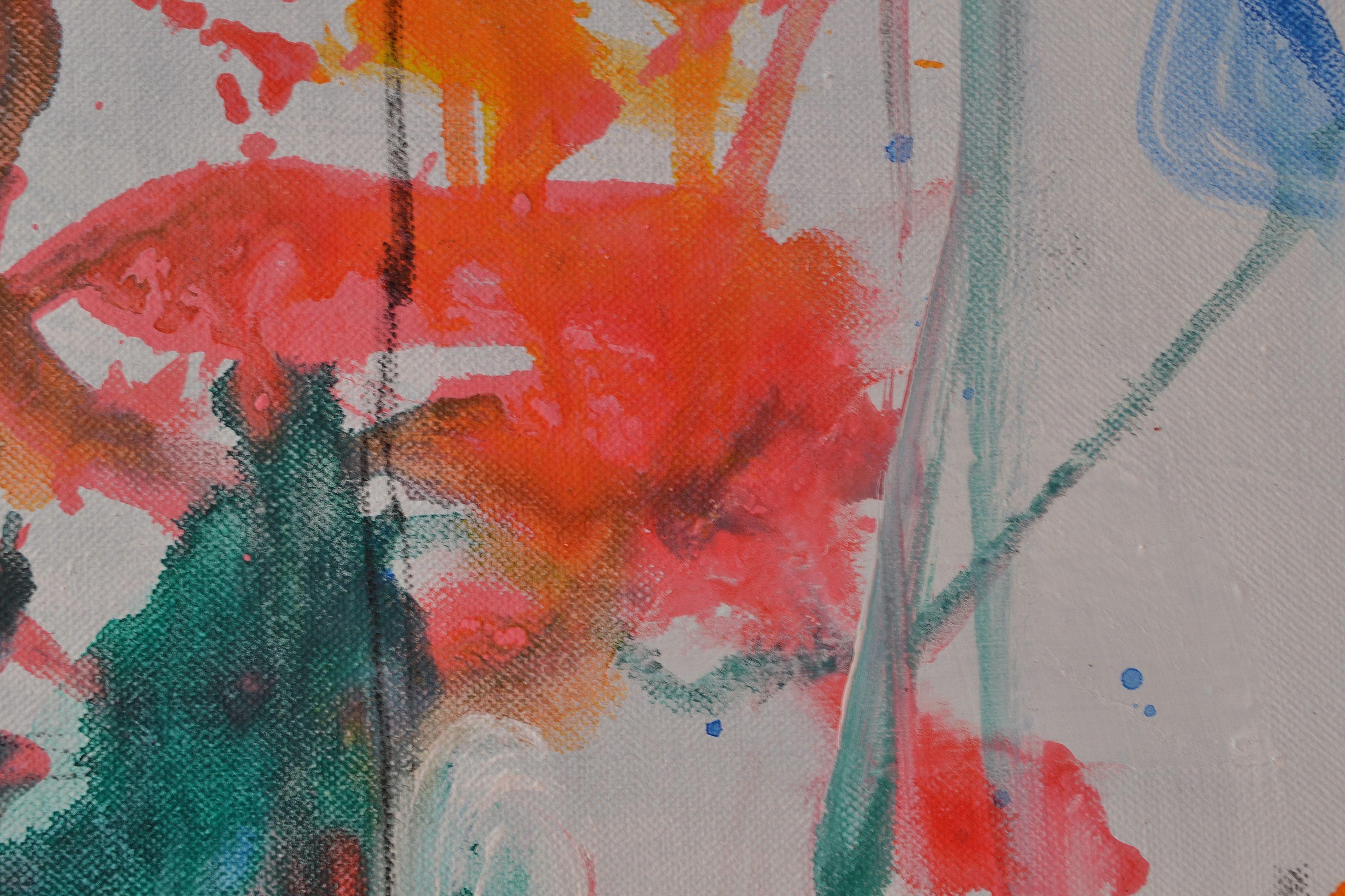 Backstage, Pittura, Acrilico su tela - Abstract Painting Grigio di Karin Goeppert