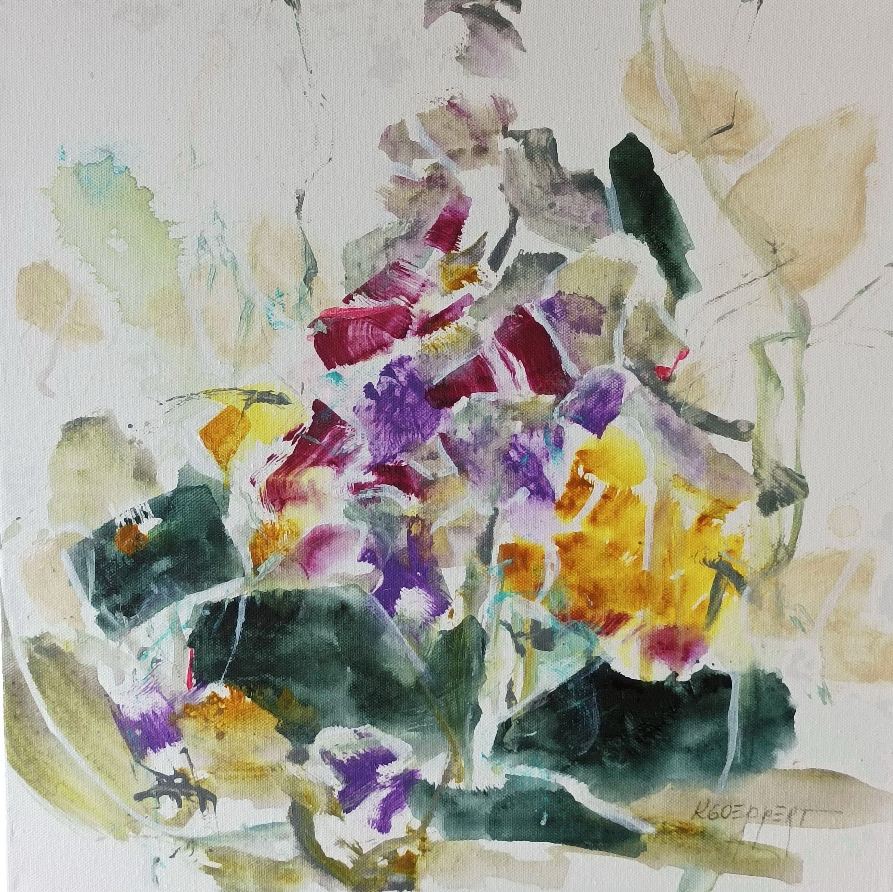 "Becoming" is an energetic, nature and floral-inspired abstract work.    It is a small but very powerful painting. The background is white.    I worked with acrylic colors and ink on canvas. The work is ready to hang. There is a hook attached to the