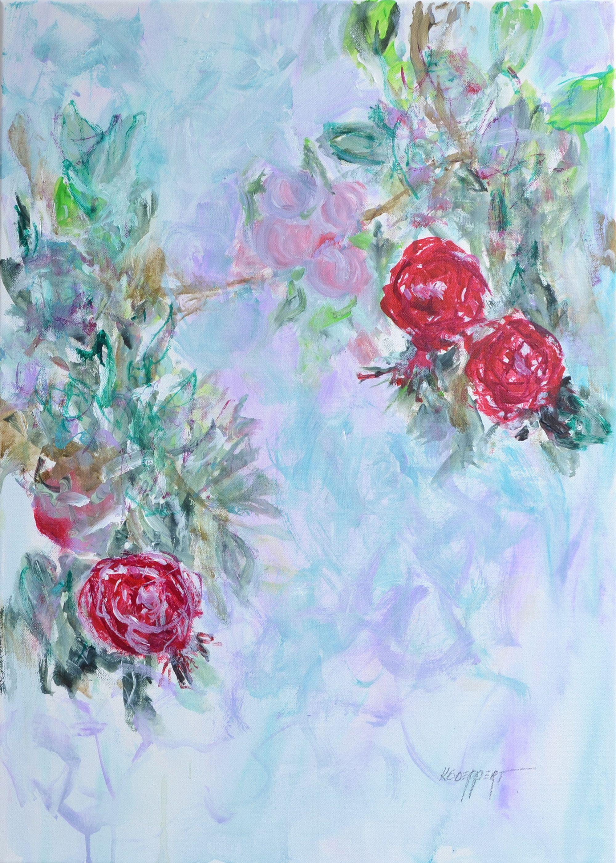 "China Rose" is a small floral painting on canvas.    I have been looking at a lot of classical Chinese paintings lately which influences my present paintings.  The work is sealed with a glossy varnish, the sides of the gallery wrapped canvas are