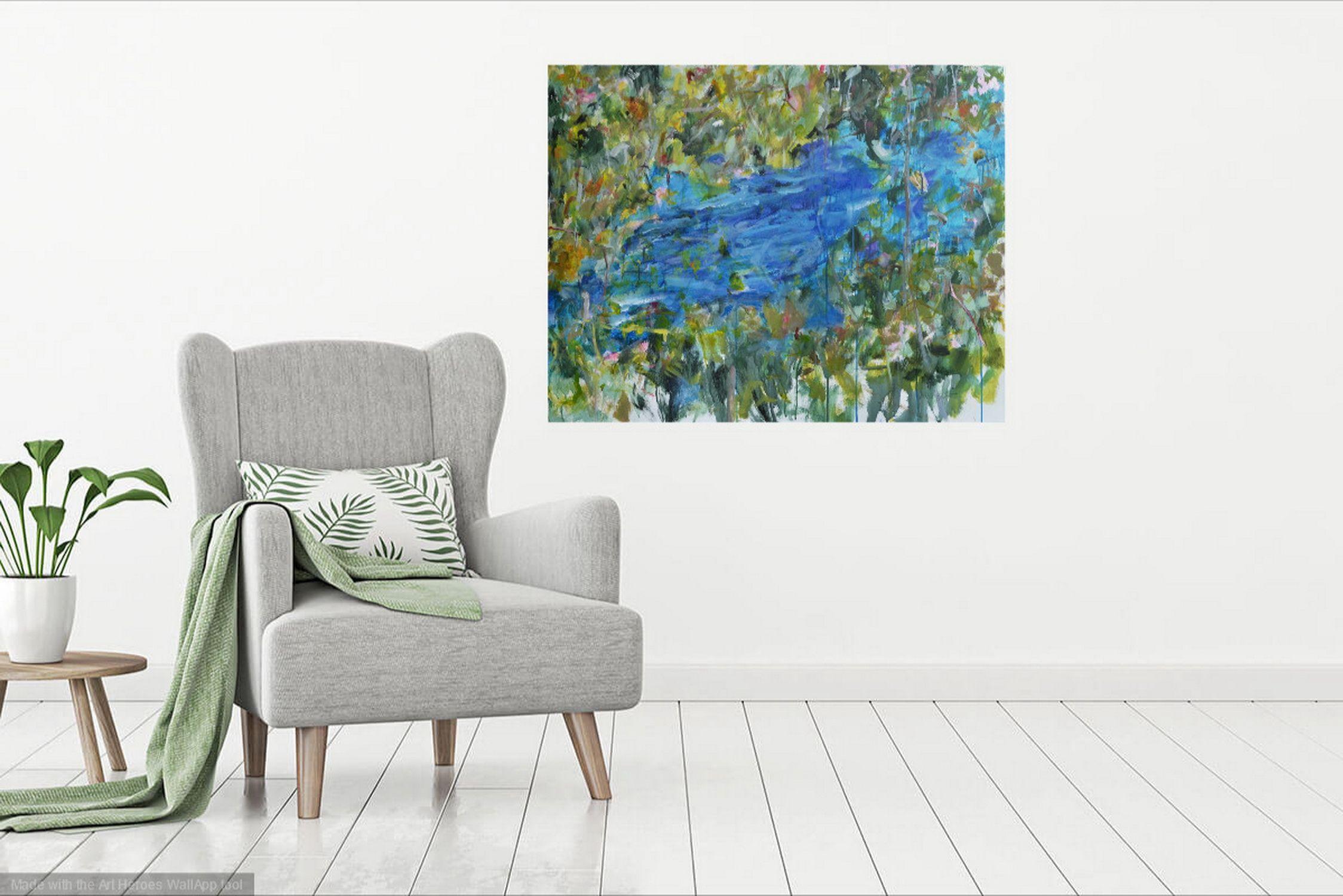 Place bleue claire, peinture, acrylique sur toile - Impressionnisme Painting par Karin Goeppert
