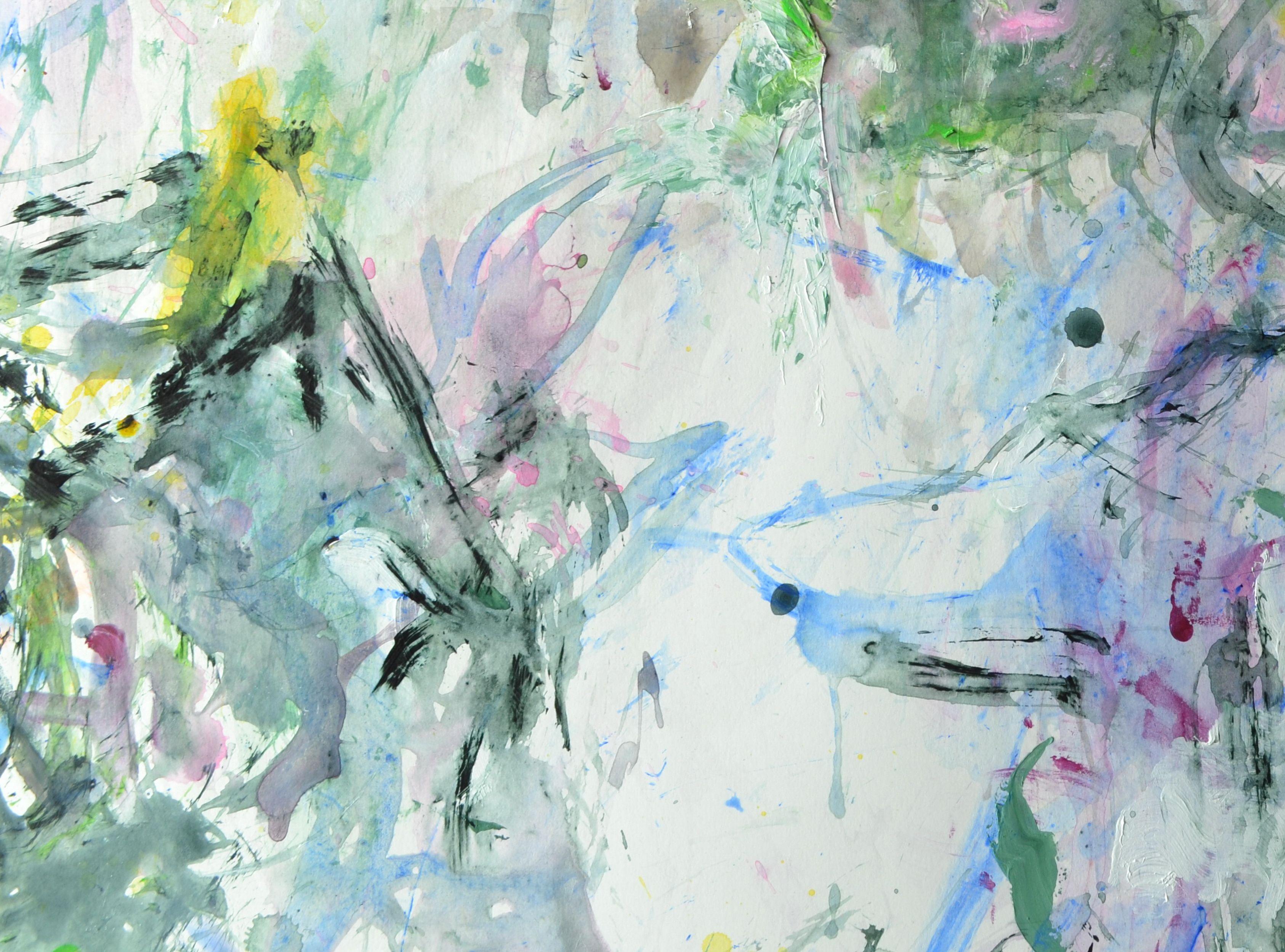 Une peinture florale et expressive inspirée de l'expressionnisme abstrait.    L'œuvre est réalisée sur du papier acrylique solide et doit être encadrée.  Le fond du tableau est blanc. Je m'excuse qu'il paraisse un peu grisâtre sur les photographies.
