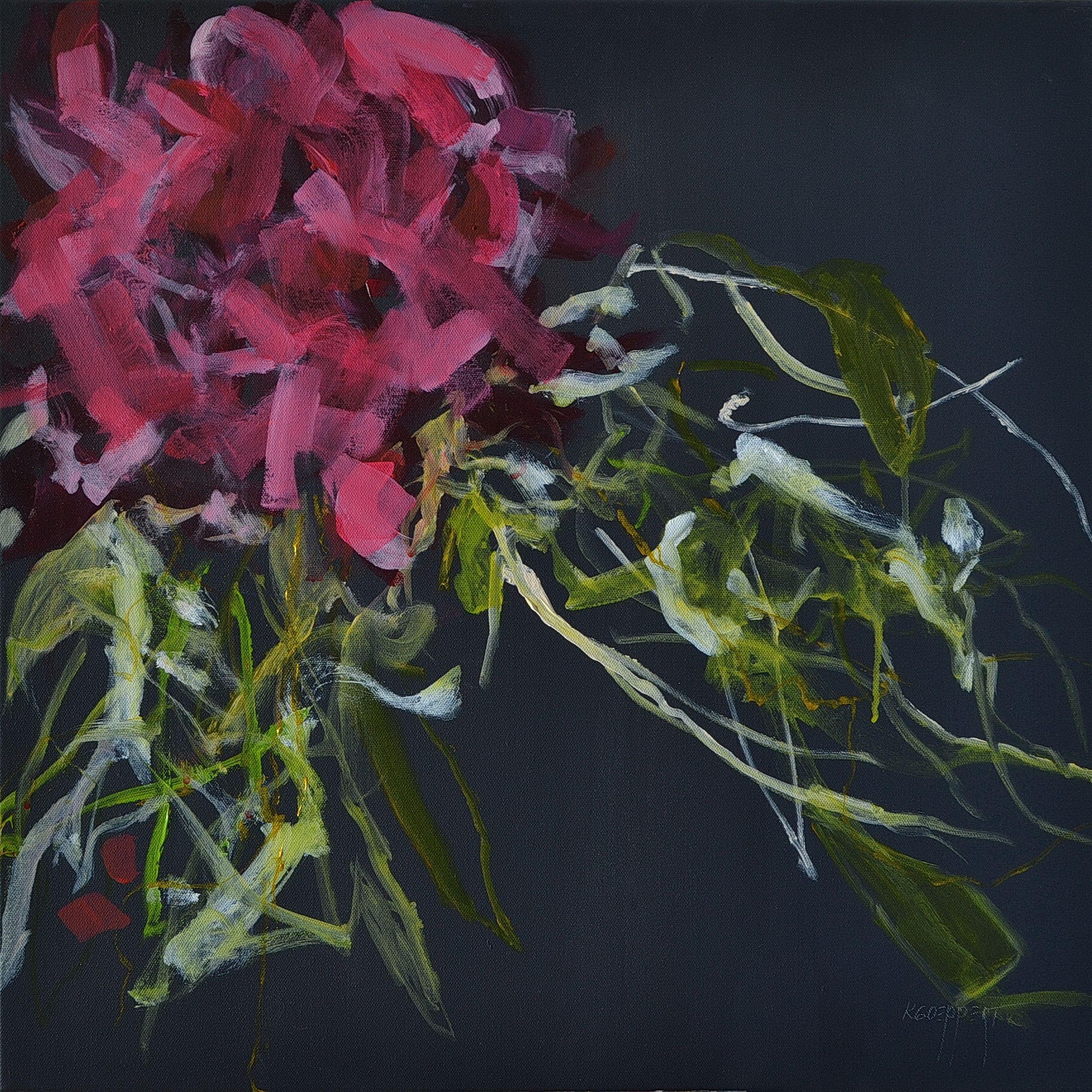 I am working at the moment on some flower paintings on a grey background in different sizes and colours. What remains the same is the background.    They look elegant and are an eye-catcher on your wall.    Acrylic on canvas, the sides of the canvas