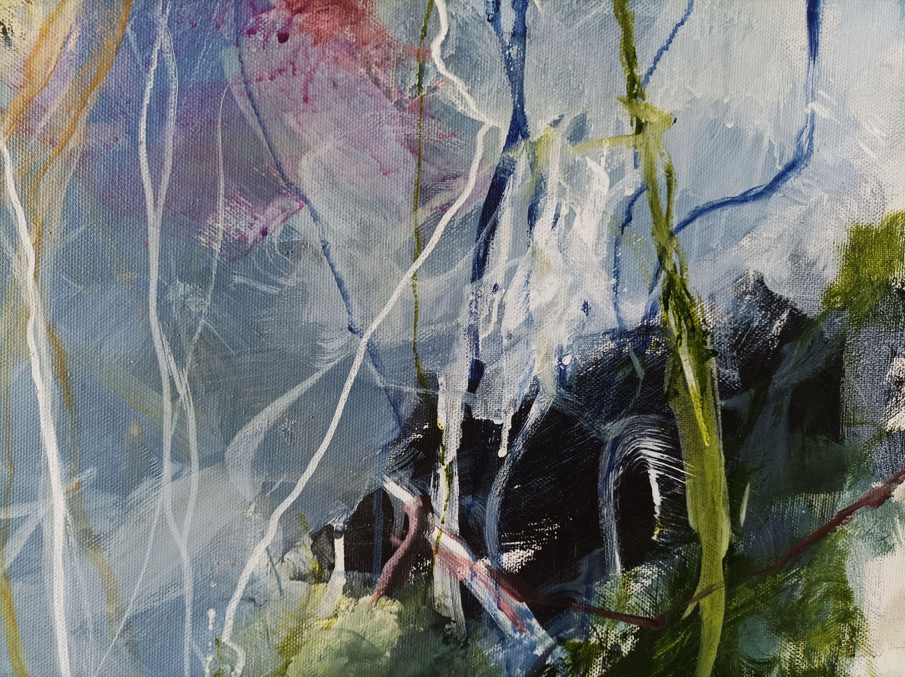Te veré en el centro, Pintura, Acrílico sobre lienzo - Abstract Painting Gris de Karin Goeppert