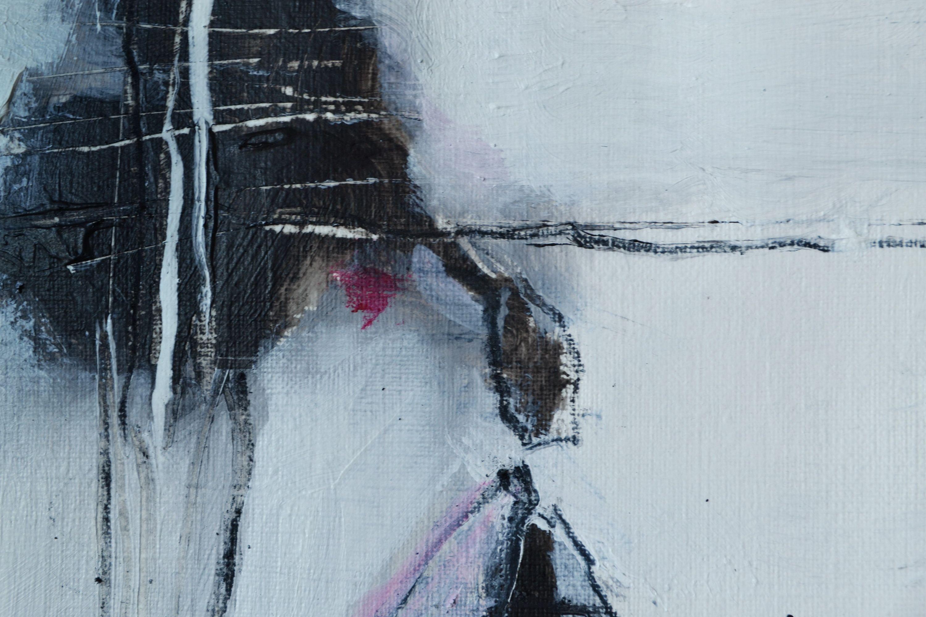 Rossetto e mascara I, Pittura, Acrilico su carta - Abstract Painting Grigio di Karin Goeppert