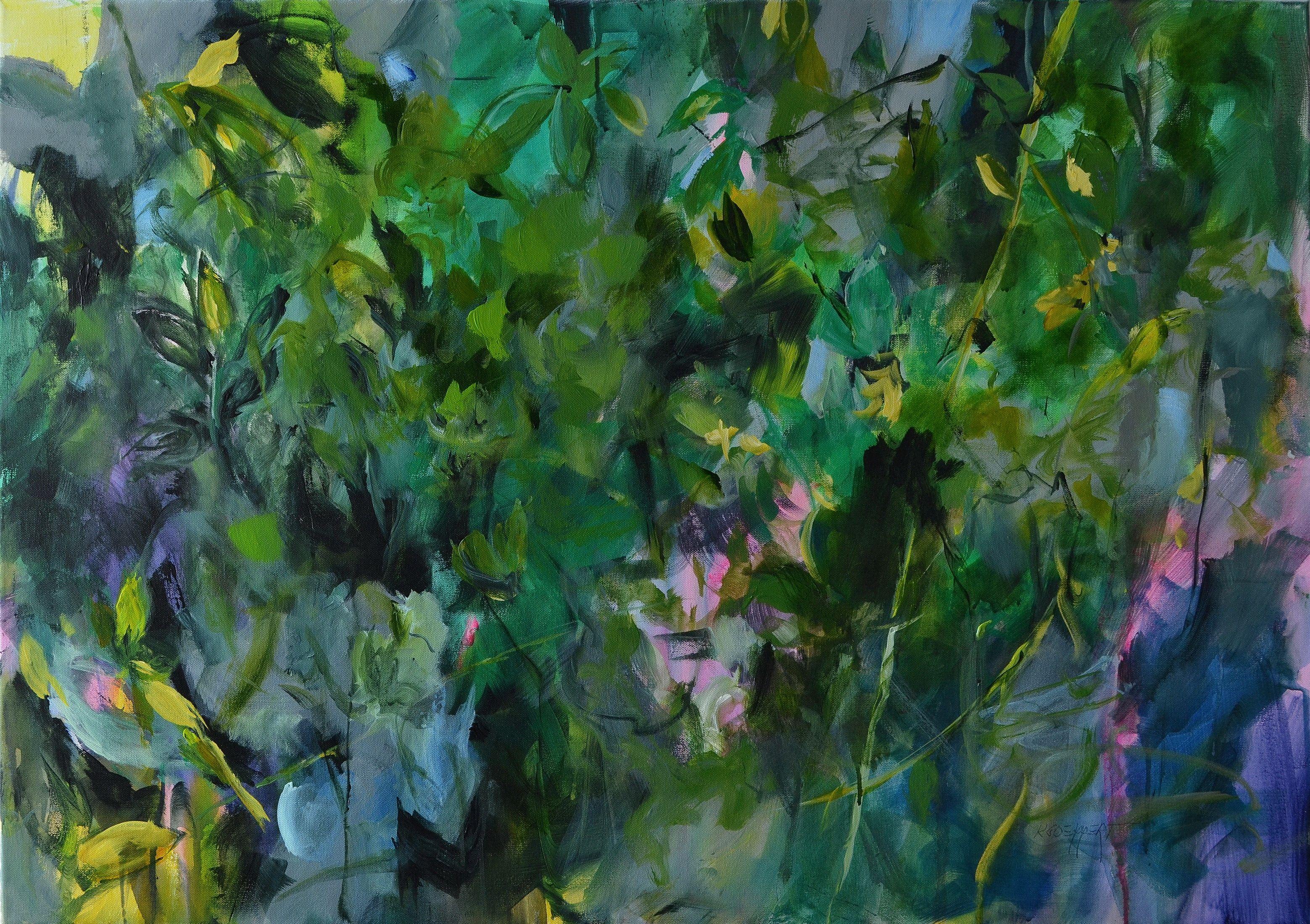 Magic Forest è un intricato dipinto sulla natura.    Grazie alle diverse sfumature di colore, l'opera ha una grande profondità e i dettagli sono incantevoli. Un'opera per gli amanti della natura.   I lati della tela sono dipinti di bianco. L'opera è