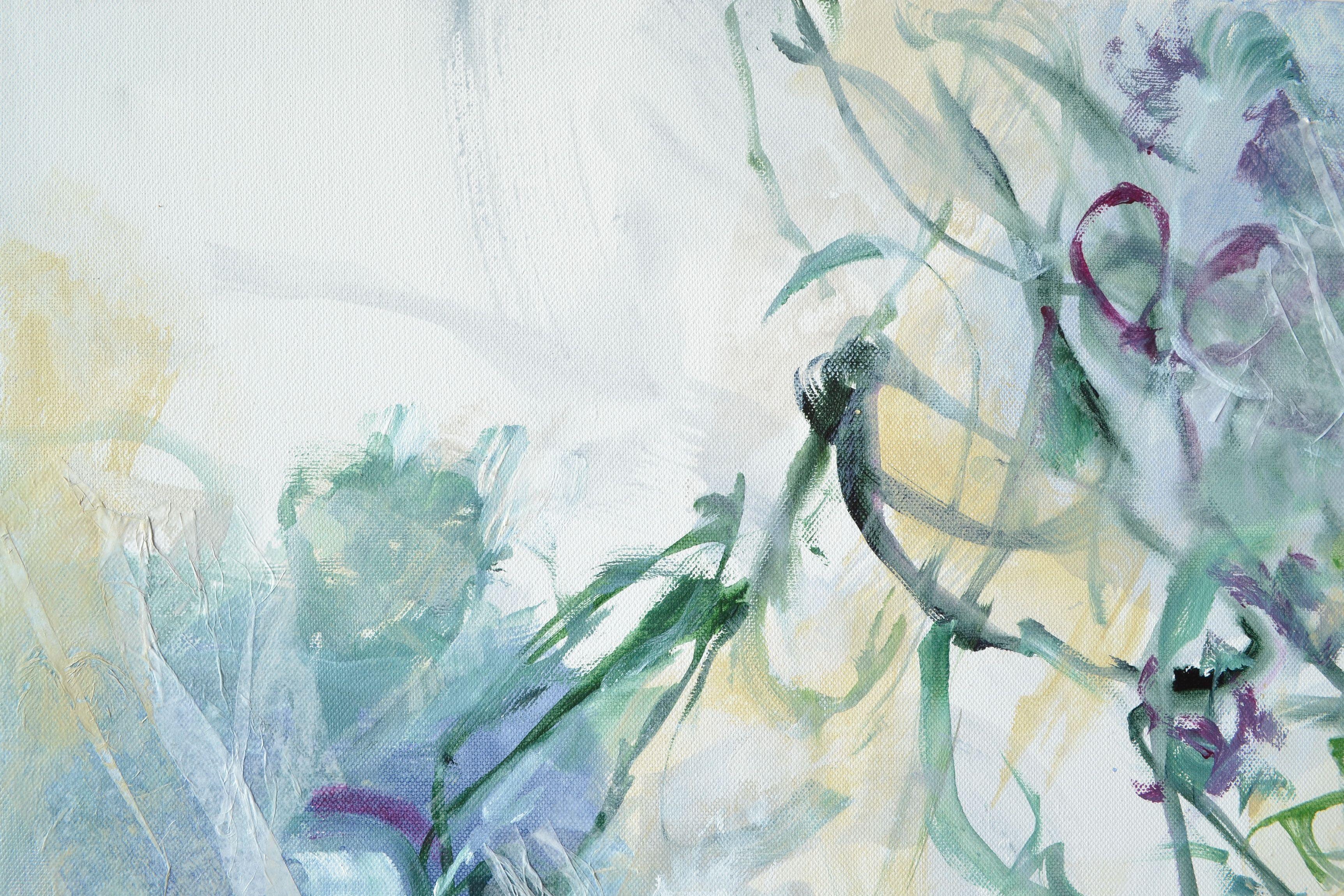 The Grasp is an abstract work with lines, connections.    I didn't only use acrylic colours but also paper-collage.    The work is signed on the front and ready to hang - a hook is on the back of the canvas.    The sides of the painting are painted