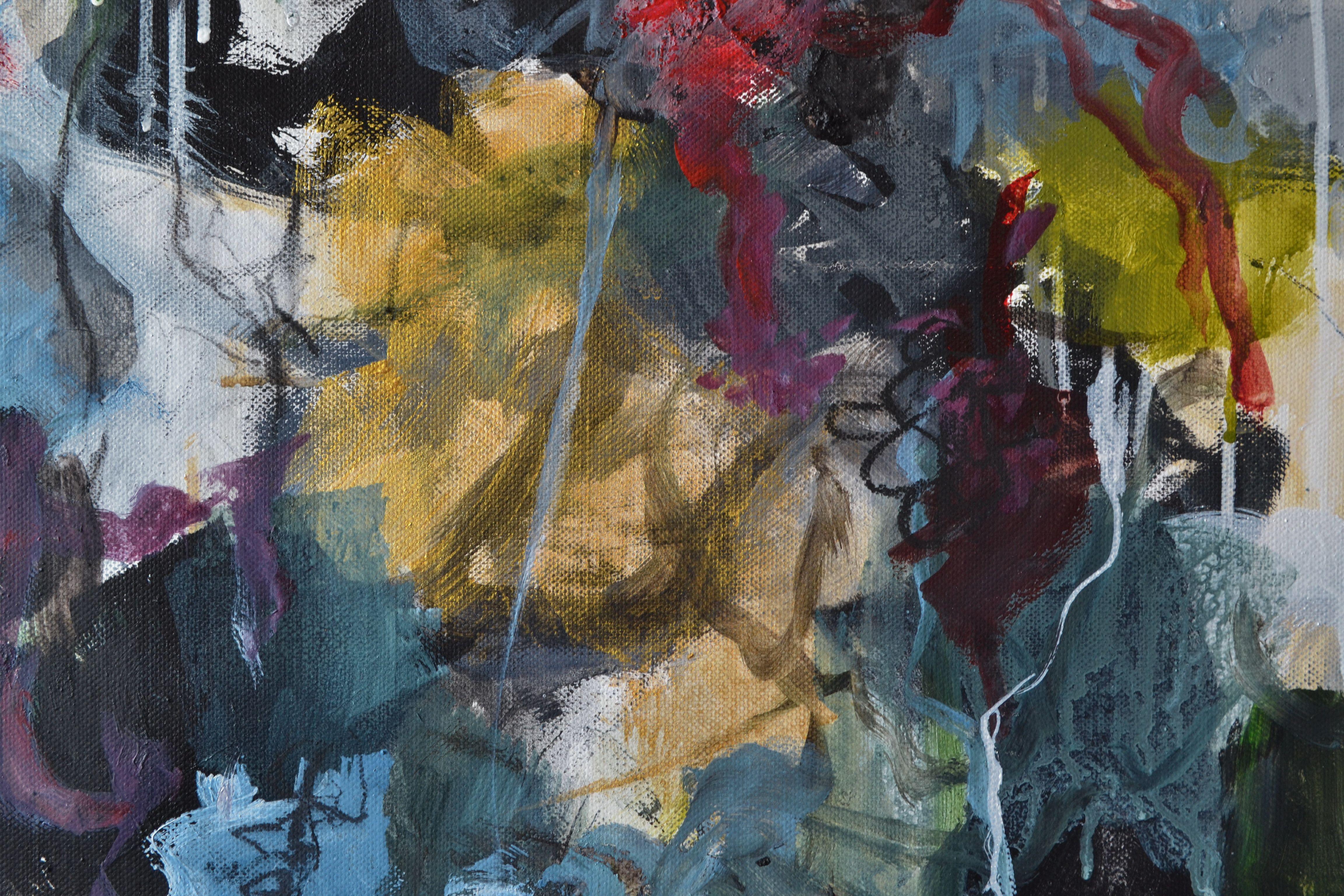 Der König und sein Pferdewagen, Gemälde, Acryl auf Leinwand (Grau), Abstract Painting, von Karin Goeppert