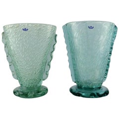 Retro Karin Hammar for Stockholm Glasbruk, a Pair of Vases in Turquoise Art Glass