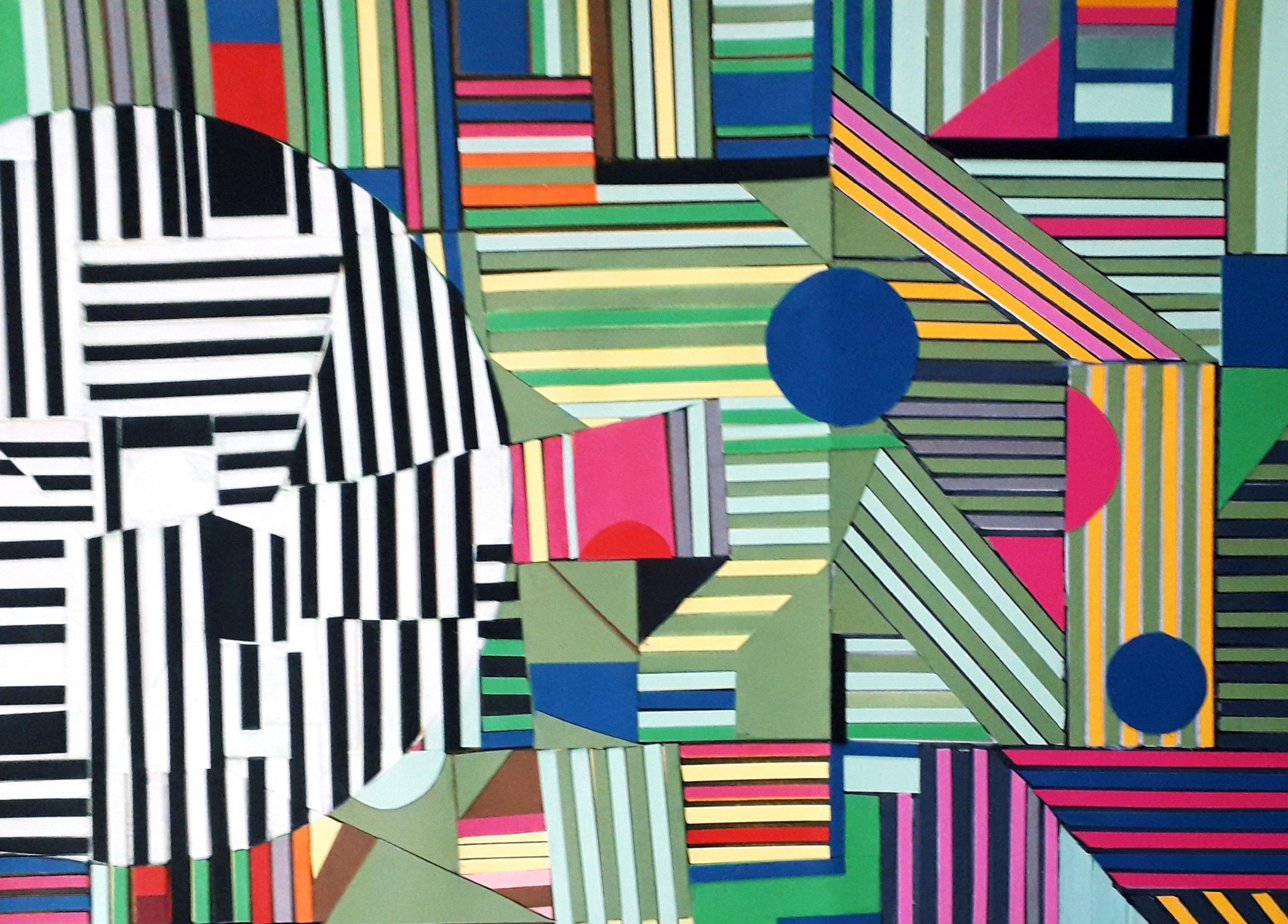 Green Construction, Mixed Media on Paper - Painting by Karin Hay White