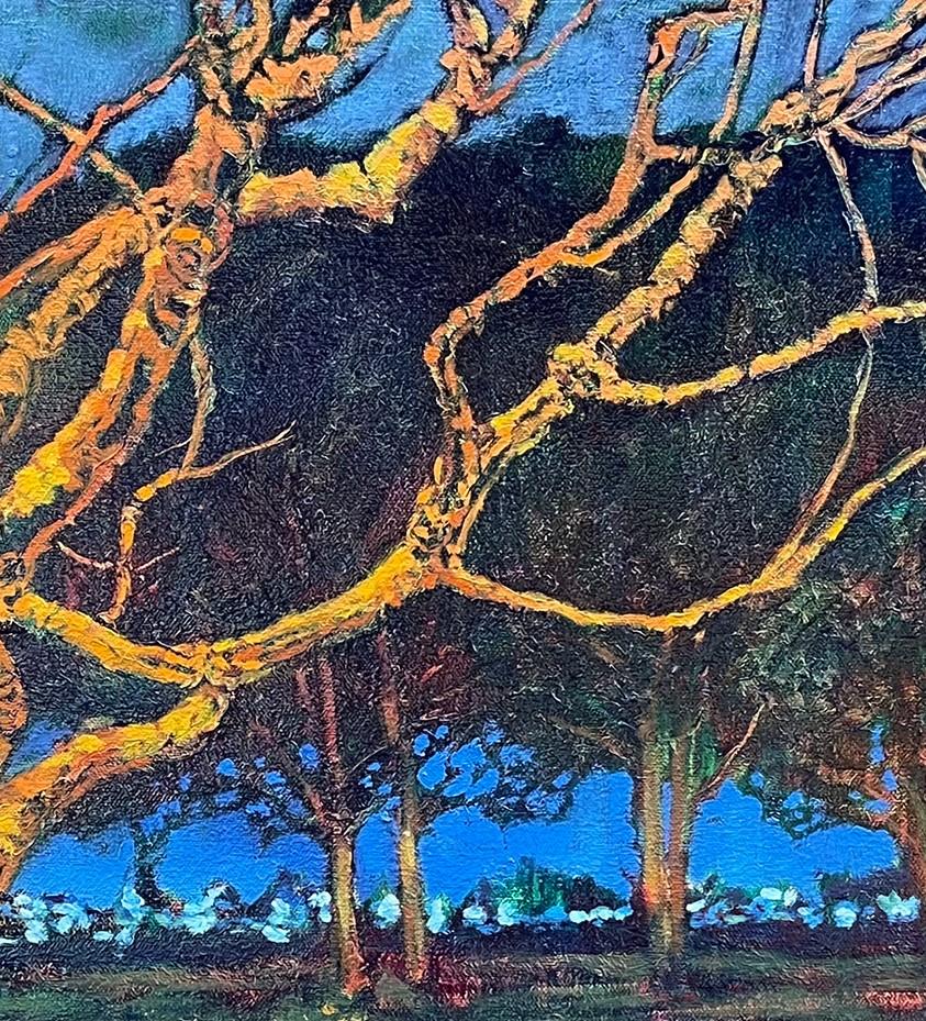 Blue & Green Botanical Landscape Oil Painting 