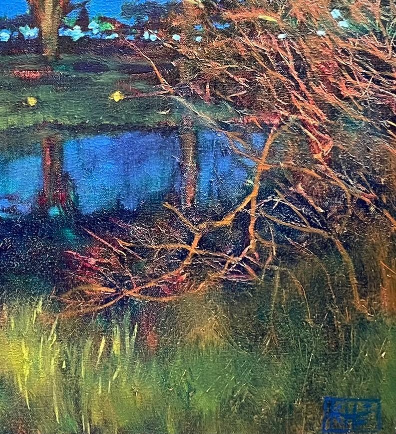 Blue & Green Botanical Landscape Oil Painting 