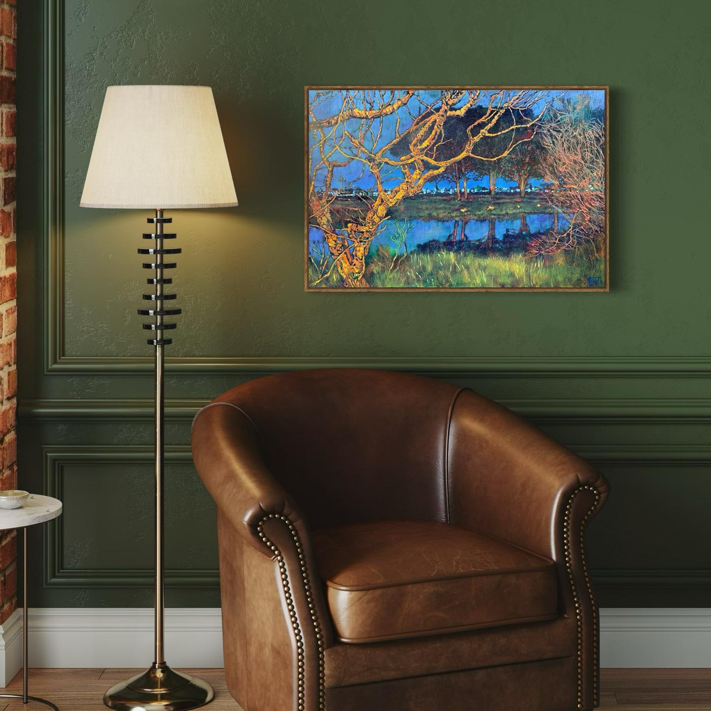 Blue & Green Botanical Landscape Oil Painting 