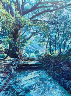 Paisaje azul Bosque Estudio Pintura al óleo "En el bosque - Pasaje"