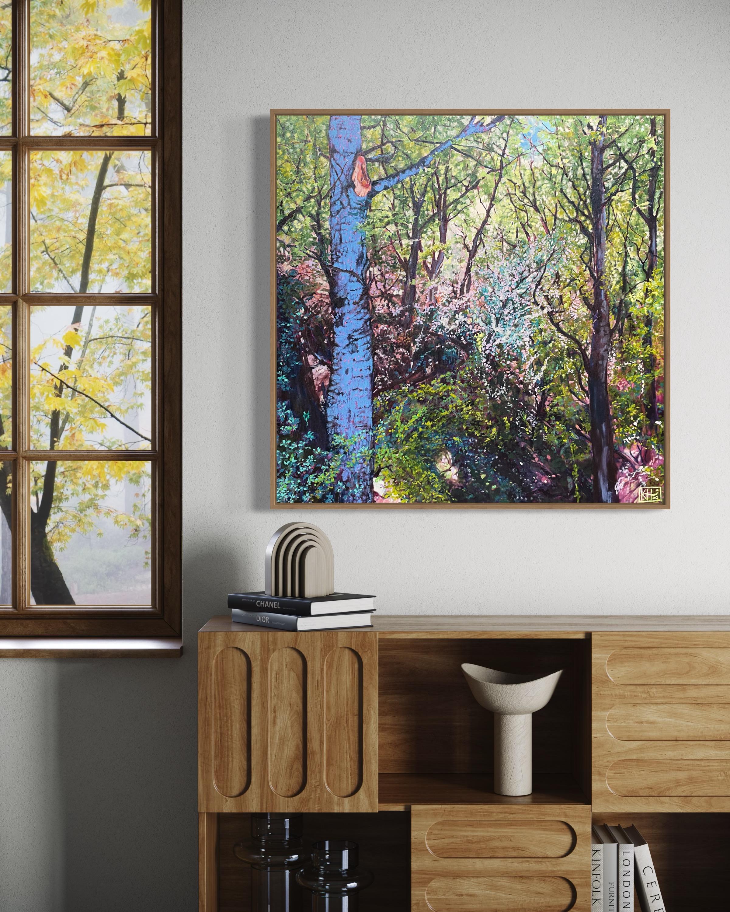 Green & Blue Landscape Forest Study Oil Painting 