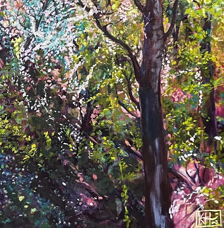 Green & Blue Landscape Forest Study Oil Painting 