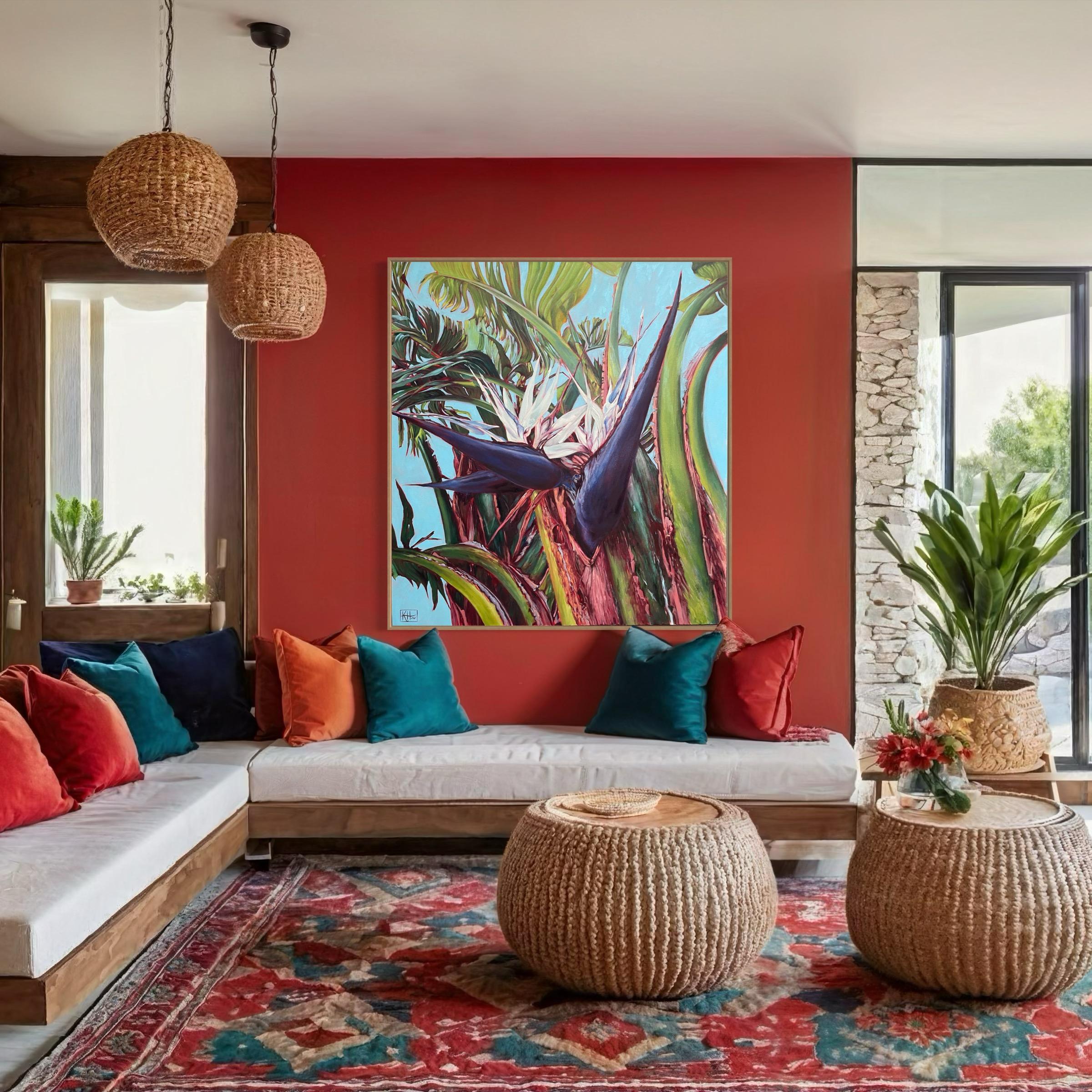 Großes botanisches Ölgemälde „Ikhamanga-XII – Vögel des Paradieses“, Ölgemälde im Angebot 7