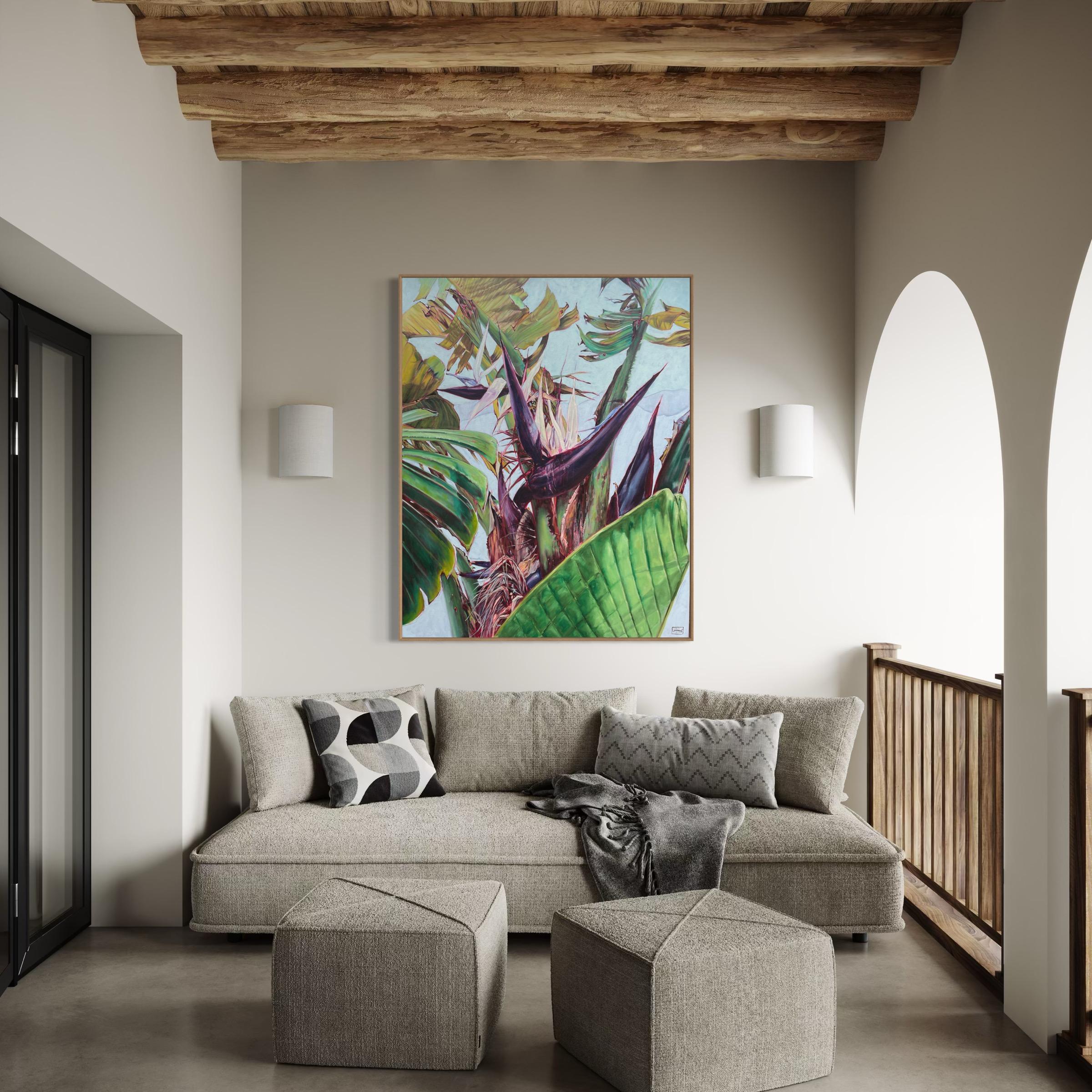 Großes botanisches Ölgemälde „Ikhamanga-XIII Vögel des Paradieses“, Ölgemälde (Zeitgenössisch), Painting, von Karin Hopkinson