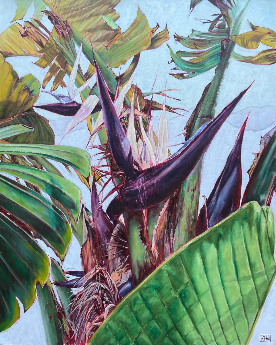 Karin Hopkinson Still-Life Painting - Large Botanical Study Oil Painting "Ikhamanga-XIII Birds of Paradise"