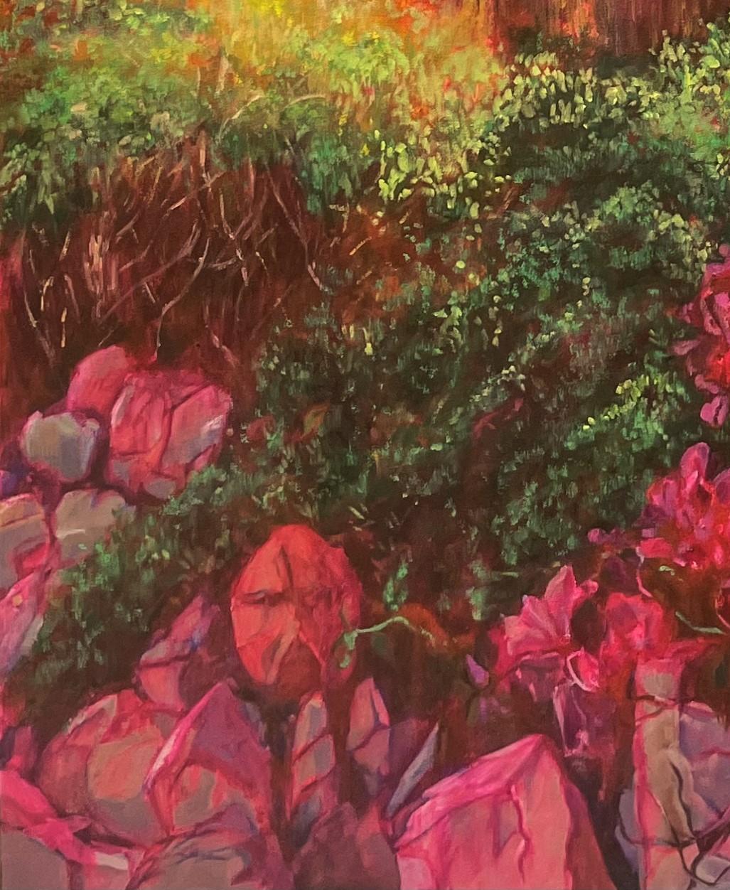 Grande pittura ad olio di studio botanico rosa 