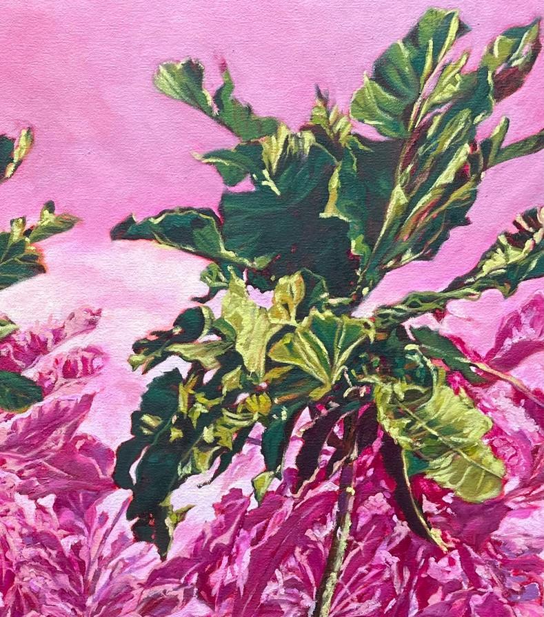 Rosa botanische Studie, Ölgemälde „Into the Woods – Forest Fever“, Botanical Study (Pink), Landscape Painting, von Karin Hopkinson