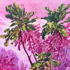 Pink Botanical Study Oil Painting "Into the Woods - Forest Fever"