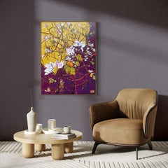 Peinture à l'huile d'étude botanique violette et jaune "Light at the End" (La lumière au bout)