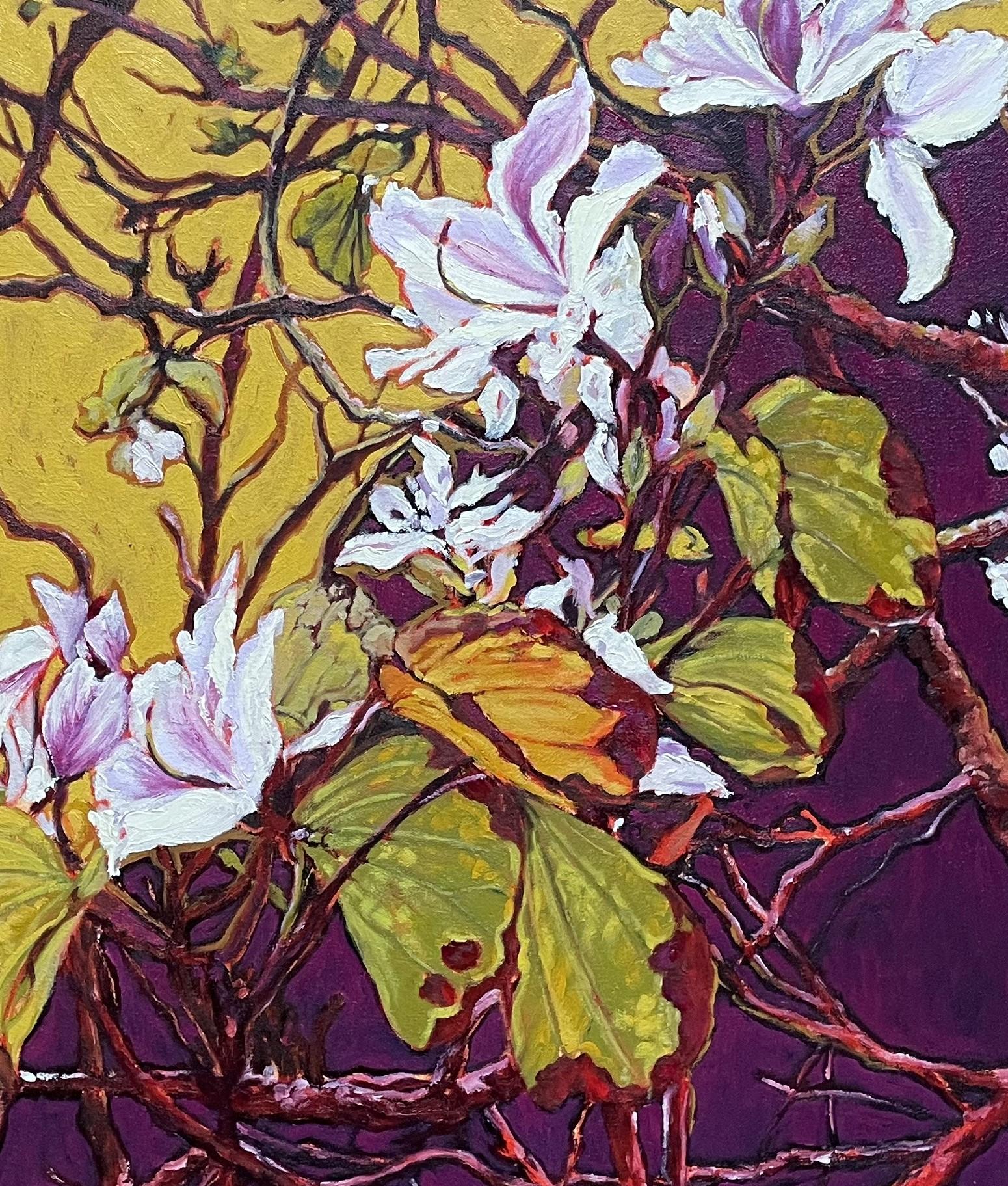 Lila & Gelb Botanische Studie Ölgemälde 