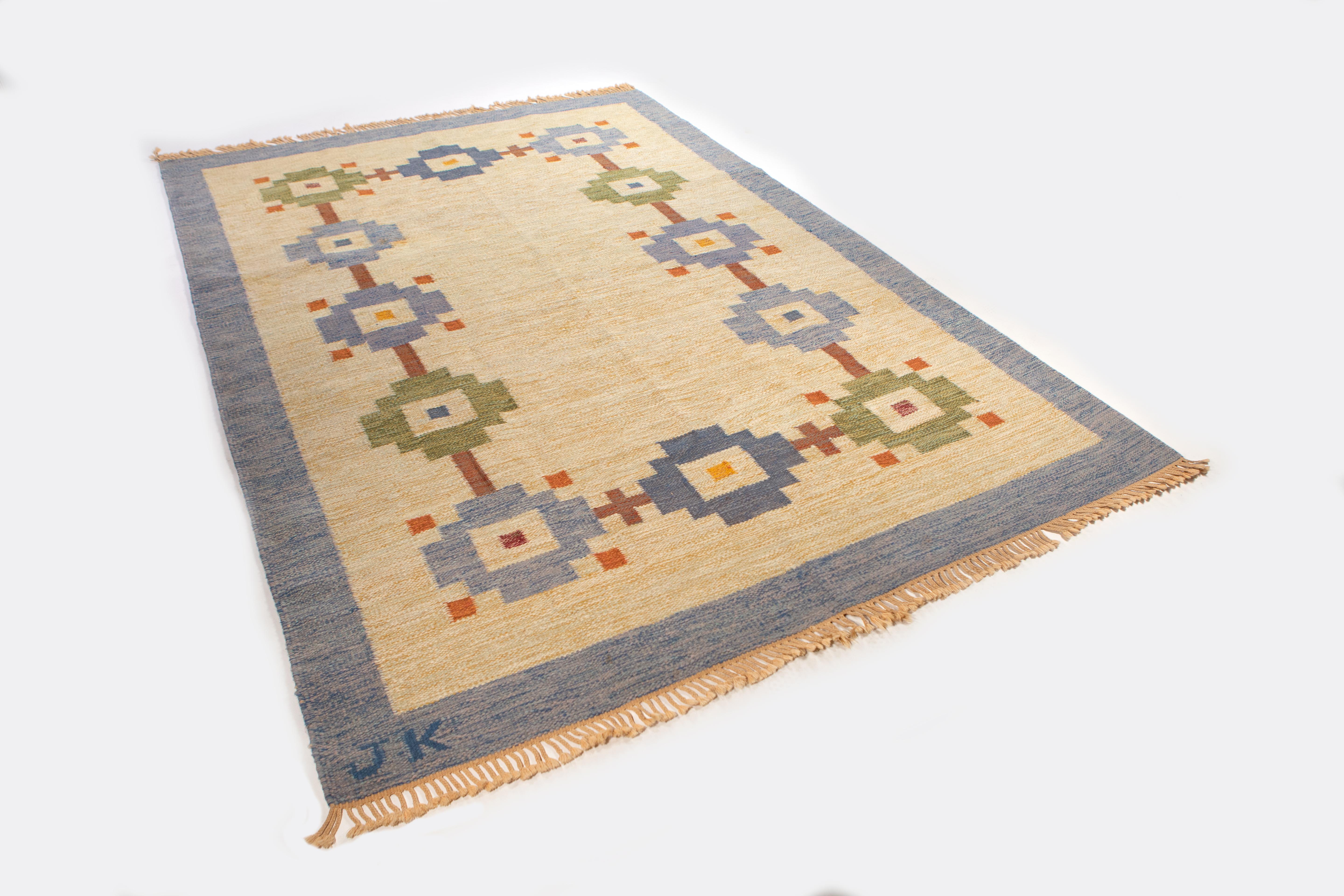 Karin Jönsson Swedish flat-weave rug, Sweden, 1950s. Size: 115
