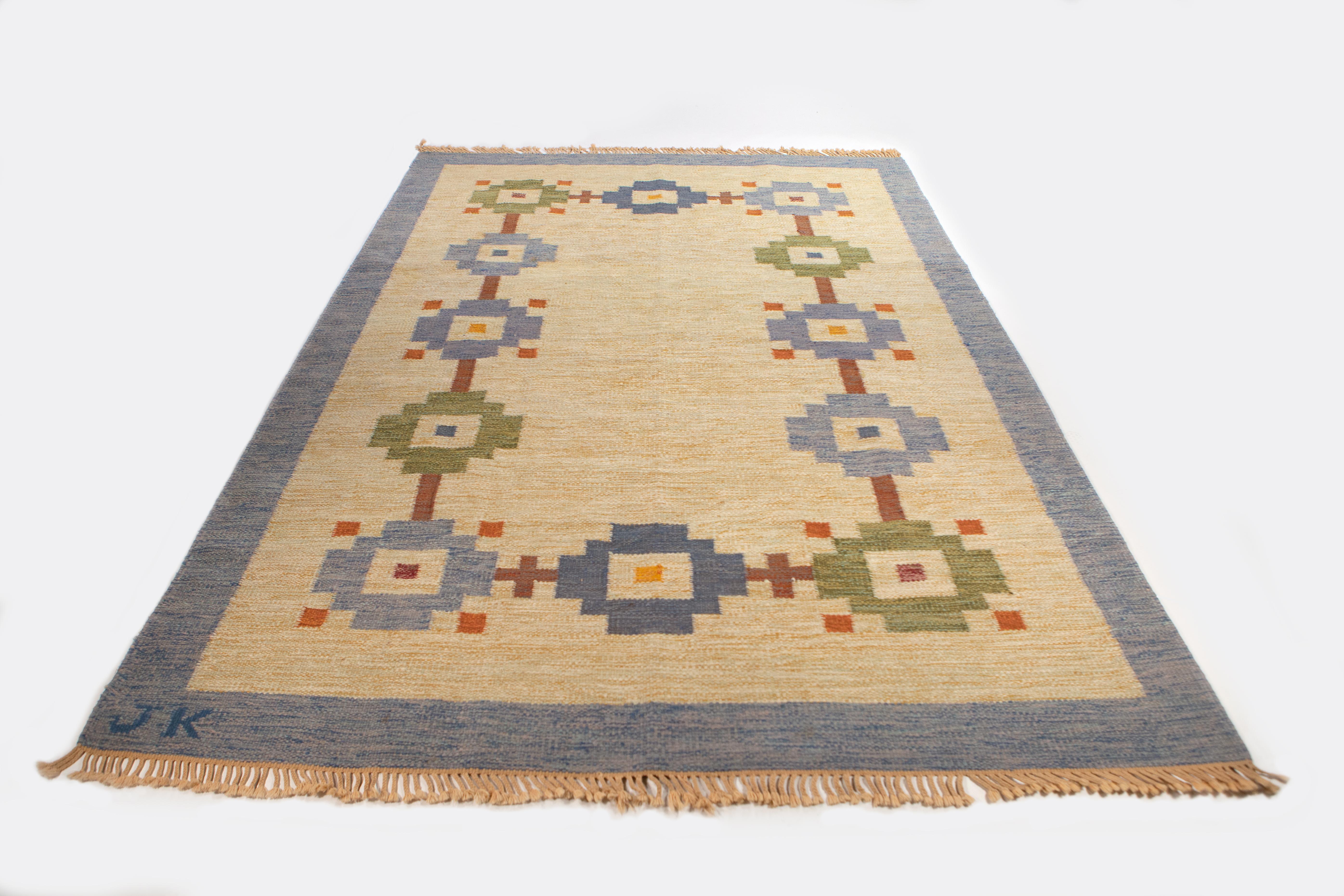 Karin Jönsson Swedish Flat-Weave Rug, Sweden, 1950s In Good Condition In Los Angeles, CA