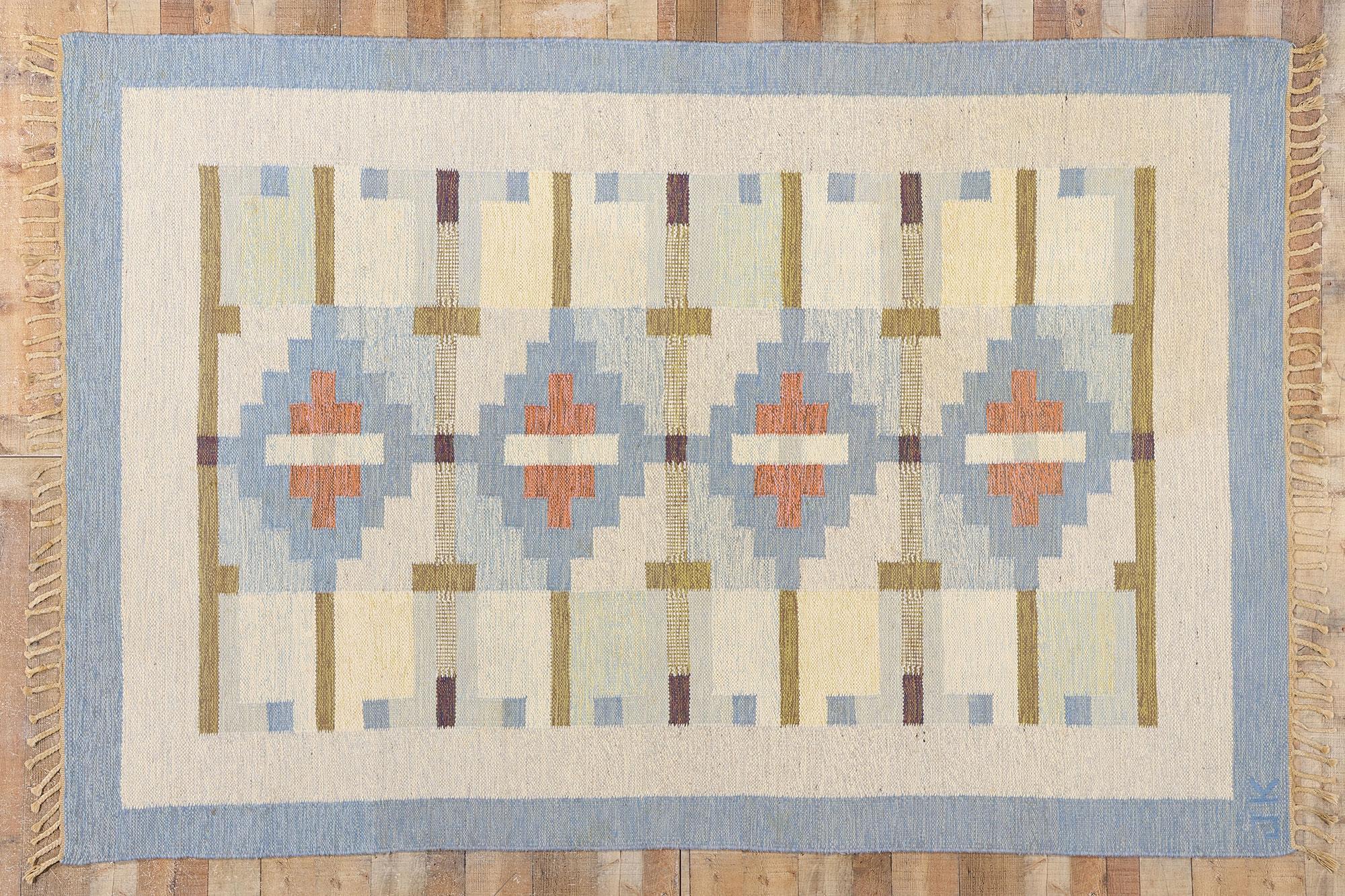 Karin Jonsson Vintage Swedish Blue Scandinavian Röllakan Rug en vente 2