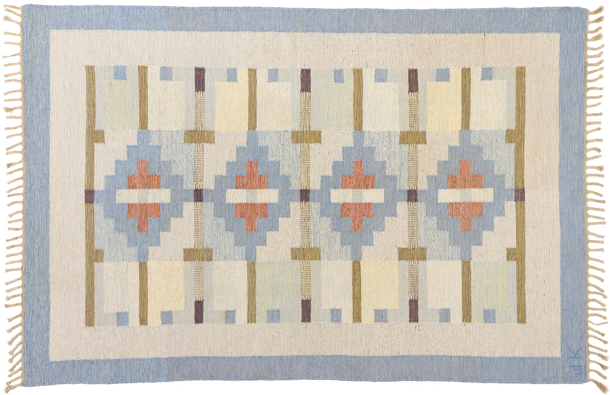 Karin Jonsson Vintage Swedish Blue Scandinavian Röllakan Rug en vente 3