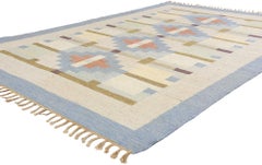 Tappeto Röllakan vintage svedese blu scandinavo di Karin Jonsson