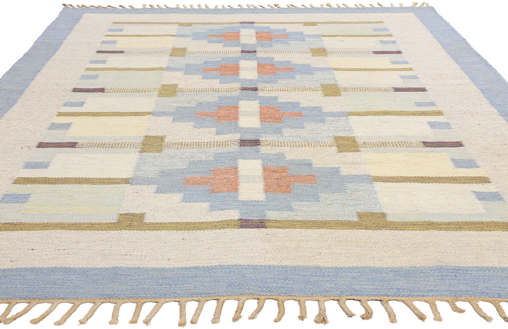 Scandinave moderne Karin Jonsson Vintage Swedish Blue Scandinavian Röllakan Rug en vente