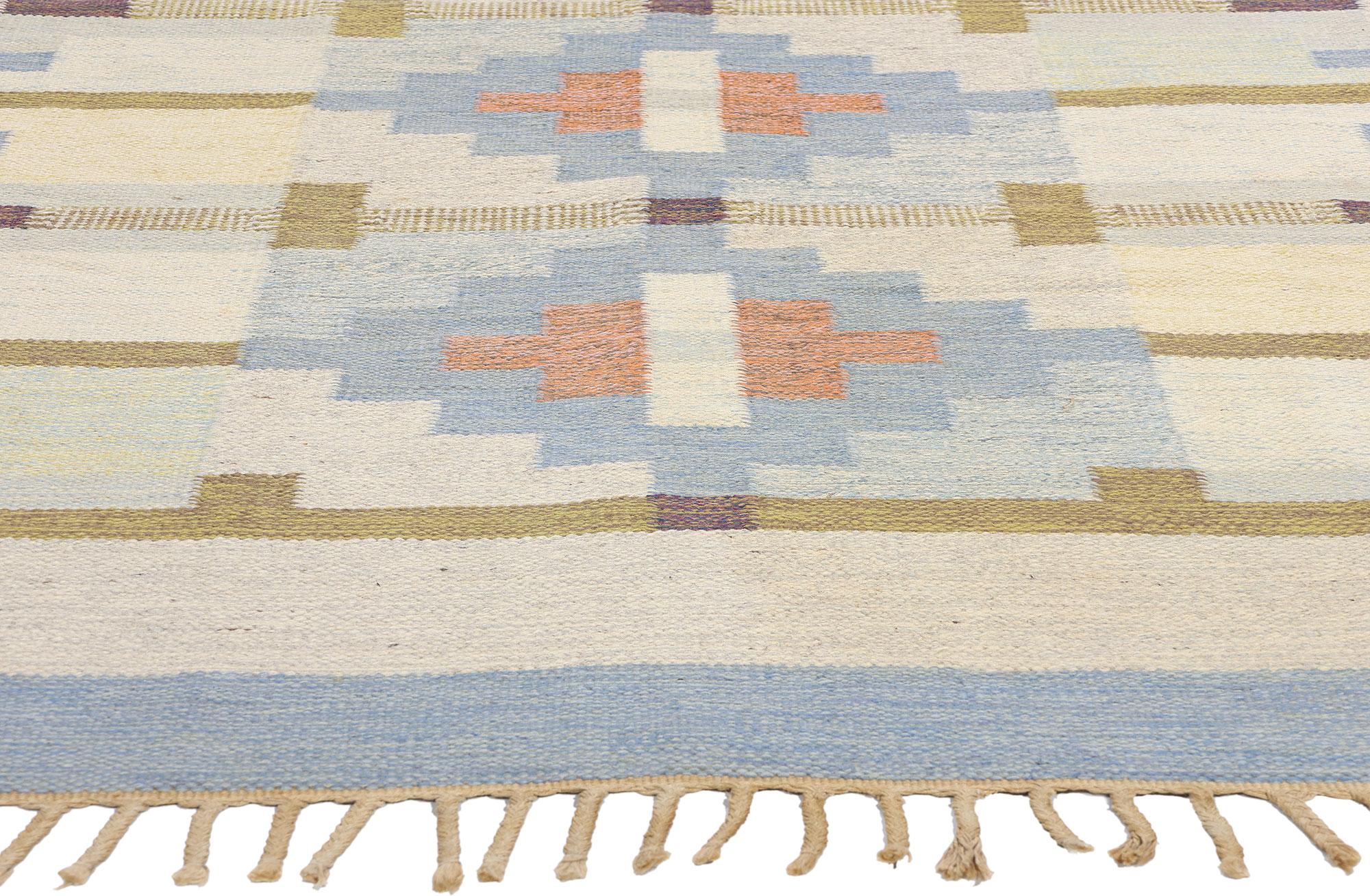 Suédois Karin Jonsson Vintage Swedish Blue Scandinavian Röllakan Rug en vente