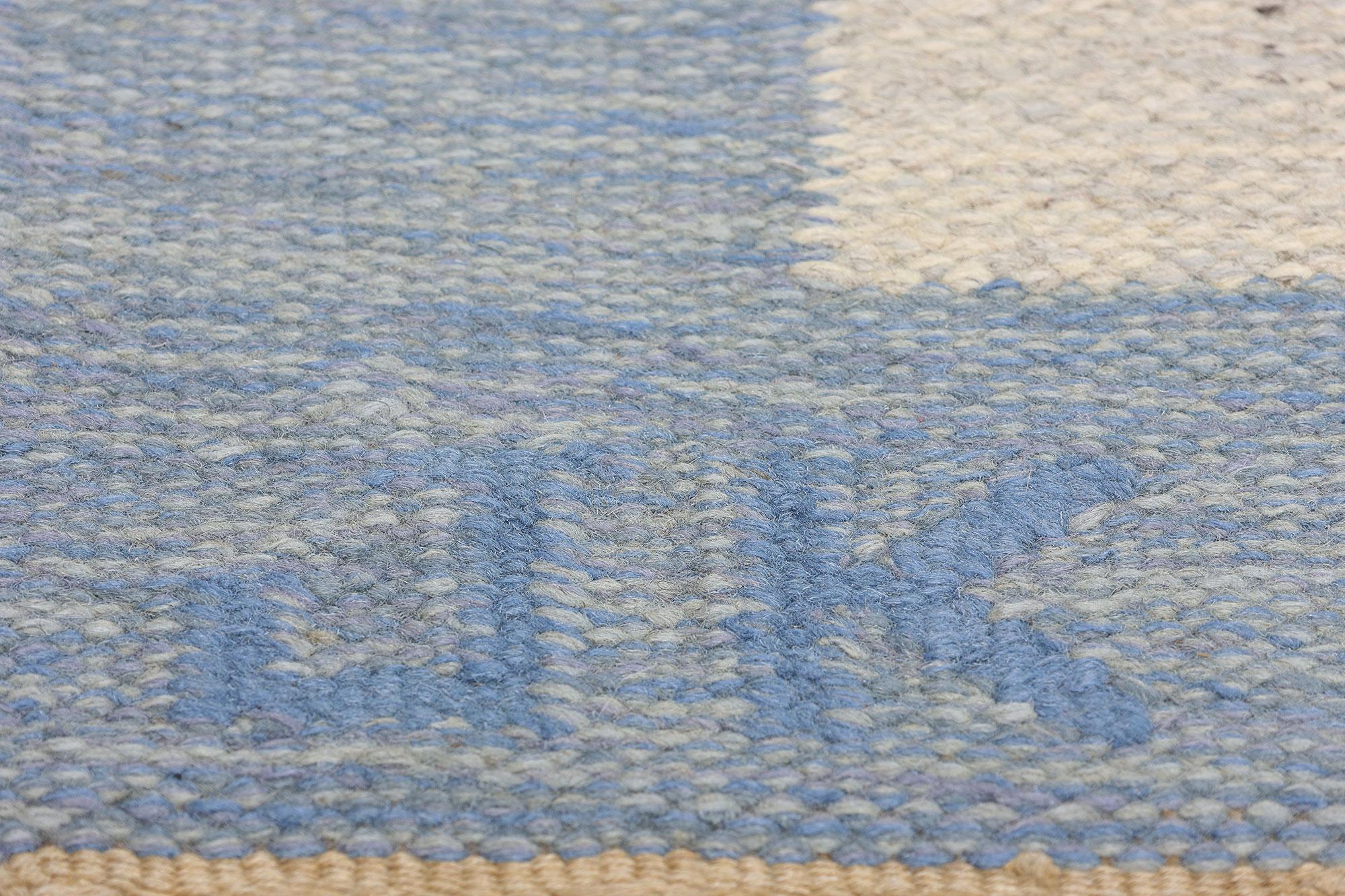 Tissé à la main Karin Jonsson Vintage Swedish Blue Scandinavian Röllakan Rug en vente