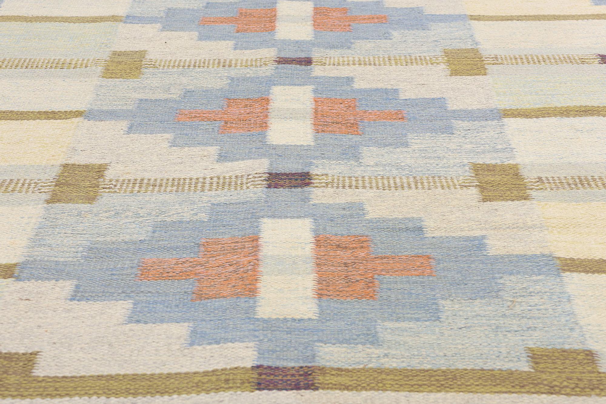 Karin Jonsson Vintage Swedish Blue Scandinavian Röllakan Rug Bon état - En vente à Dallas, TX