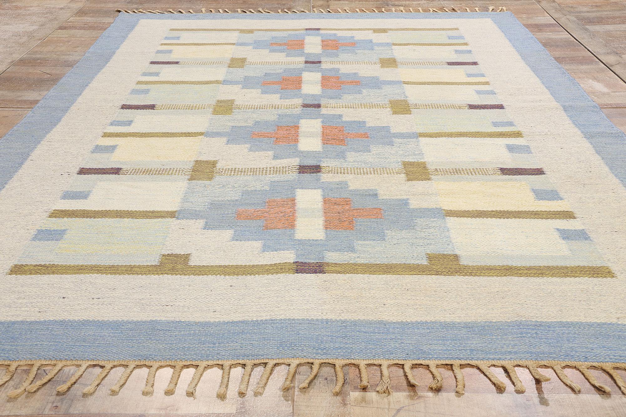 Karin Jonsson Vintage Swedish Blue Scandinavian Röllakan Rug en vente 1