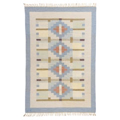 Karin Jonsson Vintage Swedish Blue Scandinavian Röllakan Rug