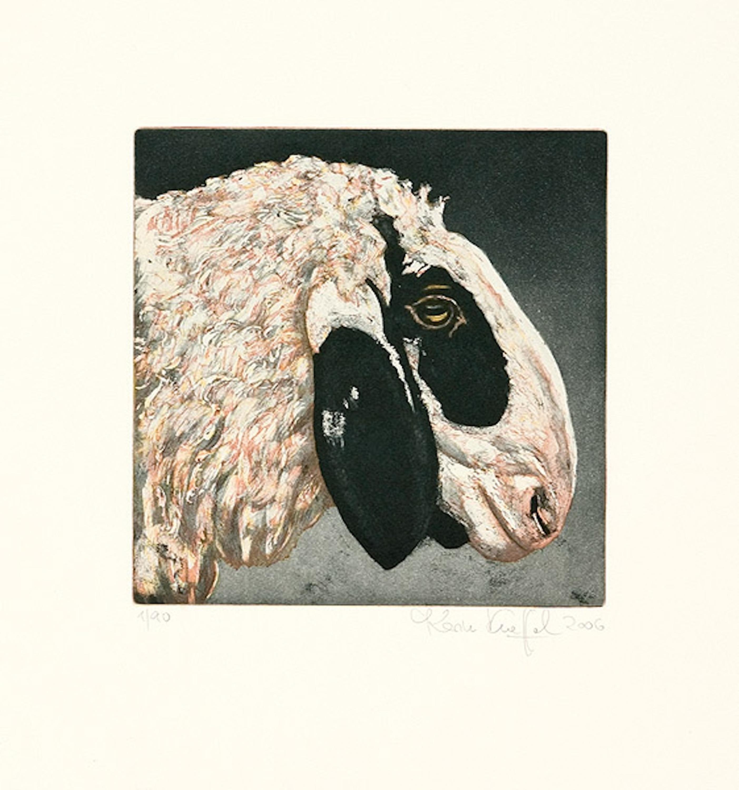 Tierköpfe - Schaf schwarz - Print by Karin Kneffel