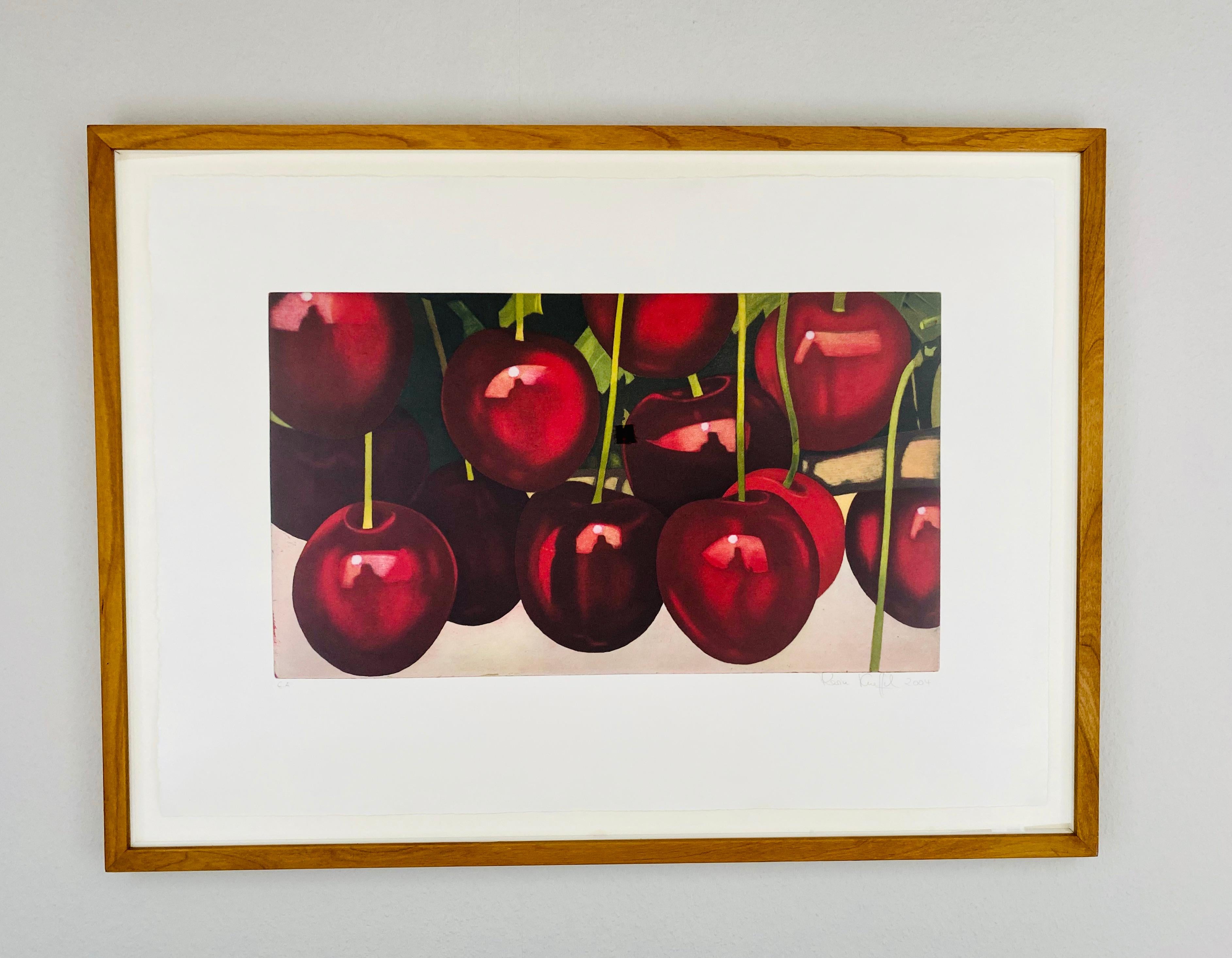 untitled, cherries, 2004 etching on hand-made paper, photorealistic - Print by Karin Kneffel