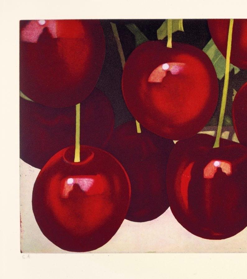 untitled, cherries, 2004 etching on hand-made paper, photorealistic - Photorealist Print by Karin Kneffel