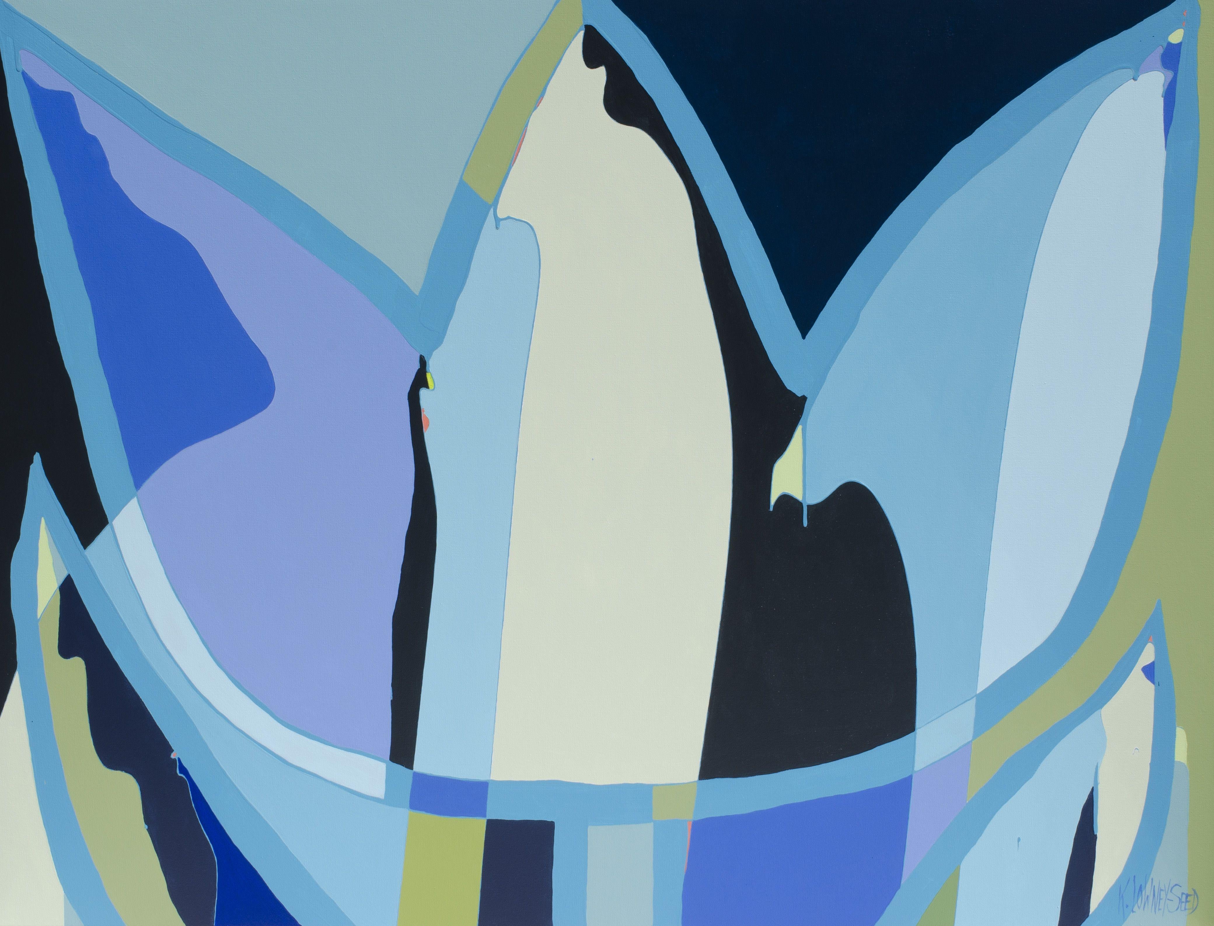 Large Blue on Blue tulip, abstract and landscaped giving it a real sense of presence. It is bold and simple and captures the eye instantly.  The colors are like the ocean as seen in many of my water pieces - transformed into a tulip. :: Painting ::