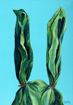 Bunny in Grün, Gemälde, Acryl auf Leinwand